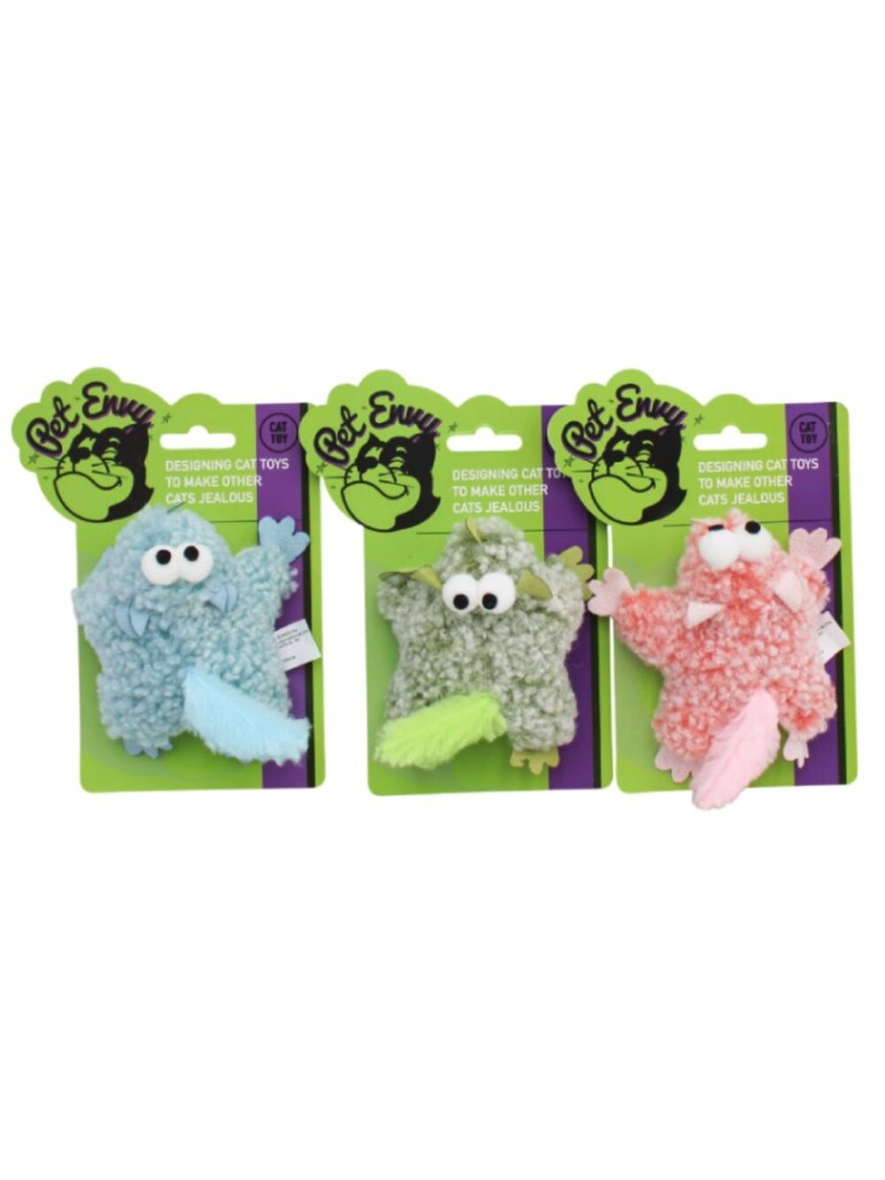 Multipet Pet Envy Squirrel Catnip Cat Toy | Plush Cat Toy - Blue, Green and Pink